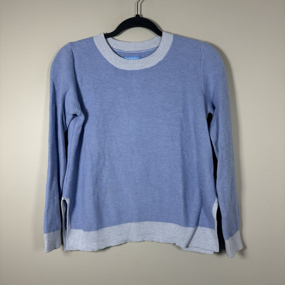 Burgess Small Sweater Blue Long Sleeve Cotton Silk Blend Colorblock Crew Neck